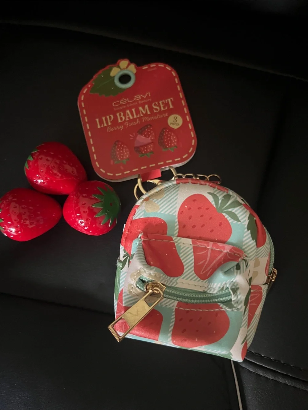 #3054**Strawberry Mini Backpack Coin Purse for Women - Pink/Green